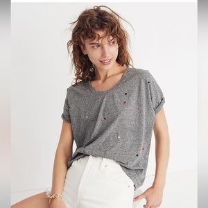 Madewell Embroidered U-Neck Geometric Short Sleeve Tee Sz XXS